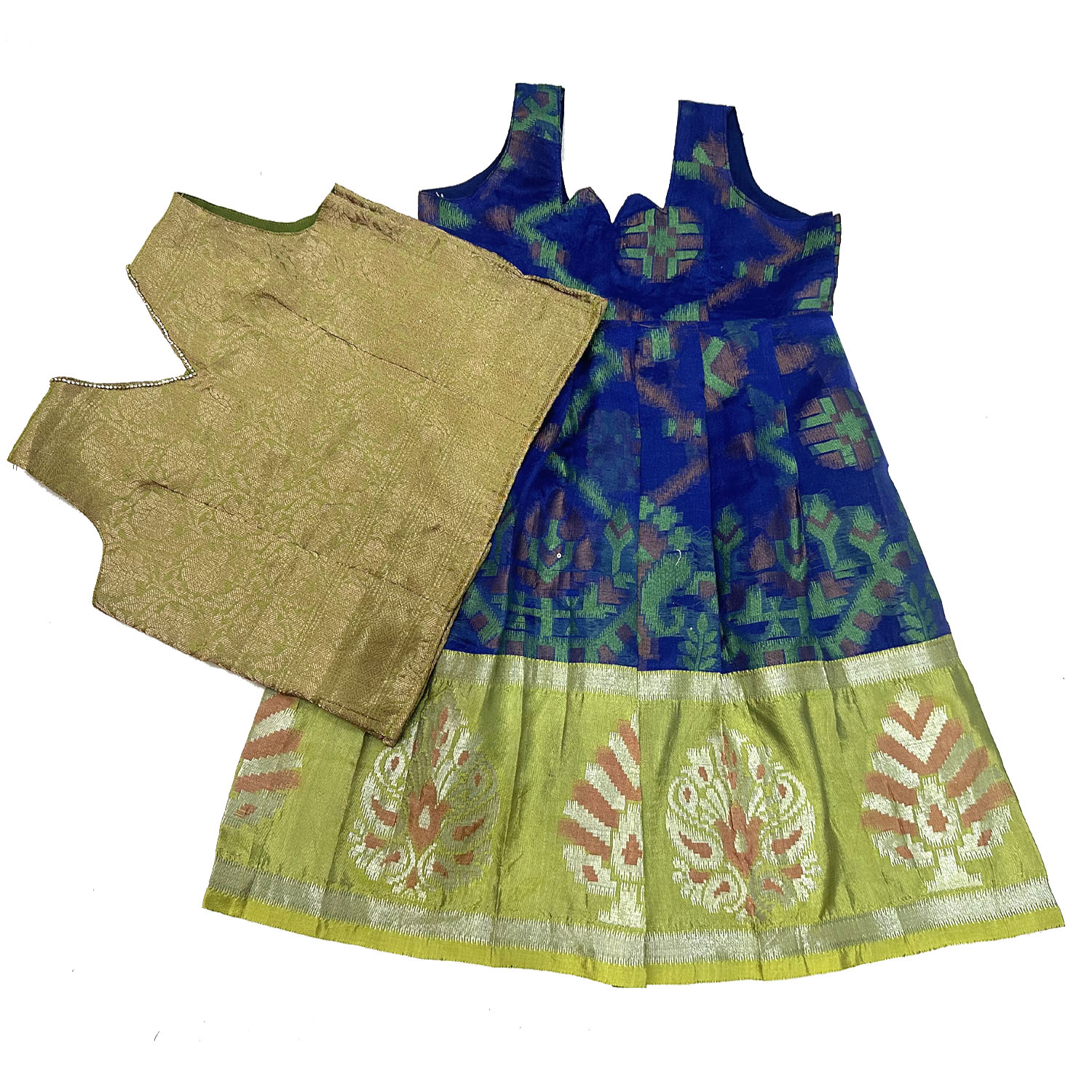 Blue with Green boarder pattu pavadai