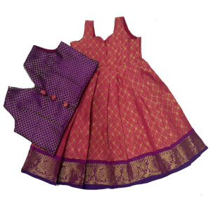 Pink With Purple Boarder Pattu Pavadai