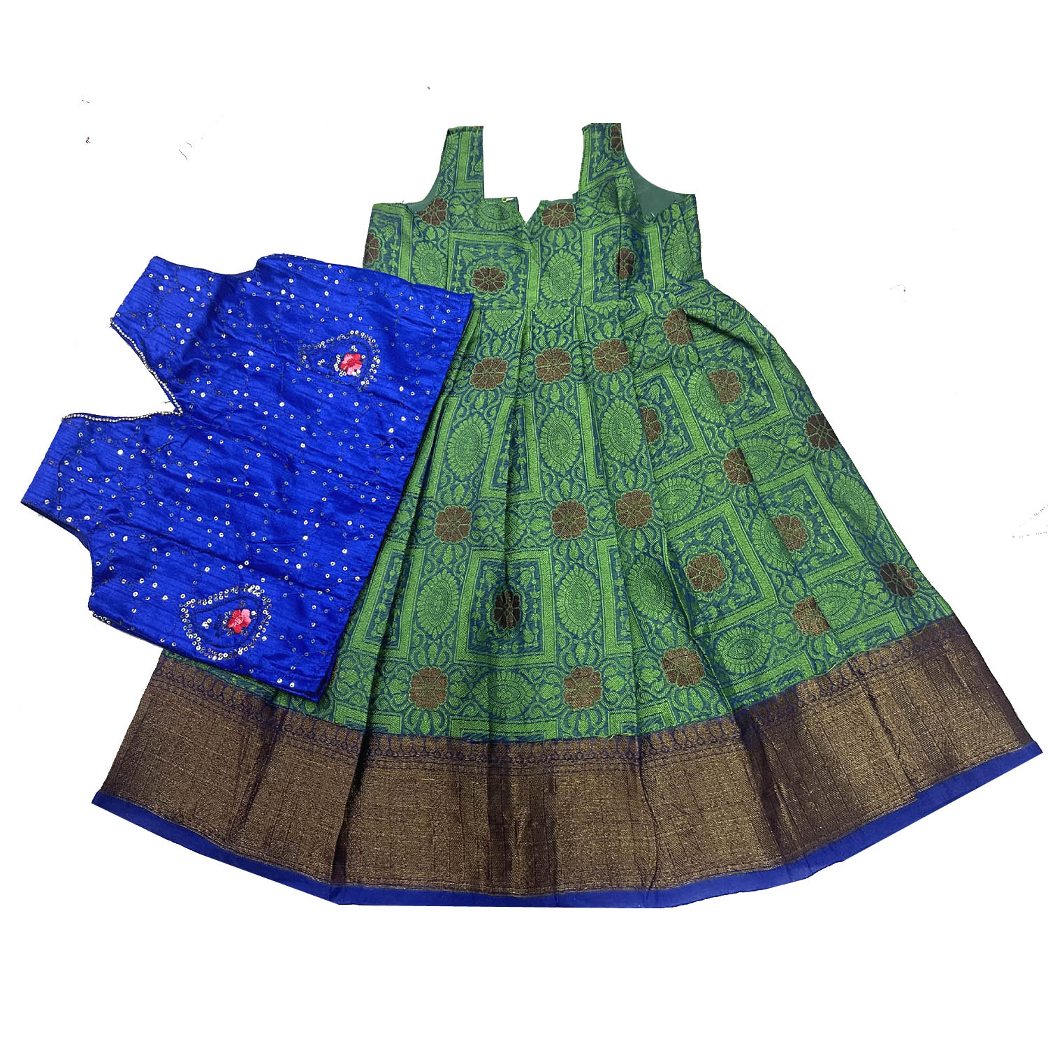 Green with Blue Boarder Pattu Pavadai