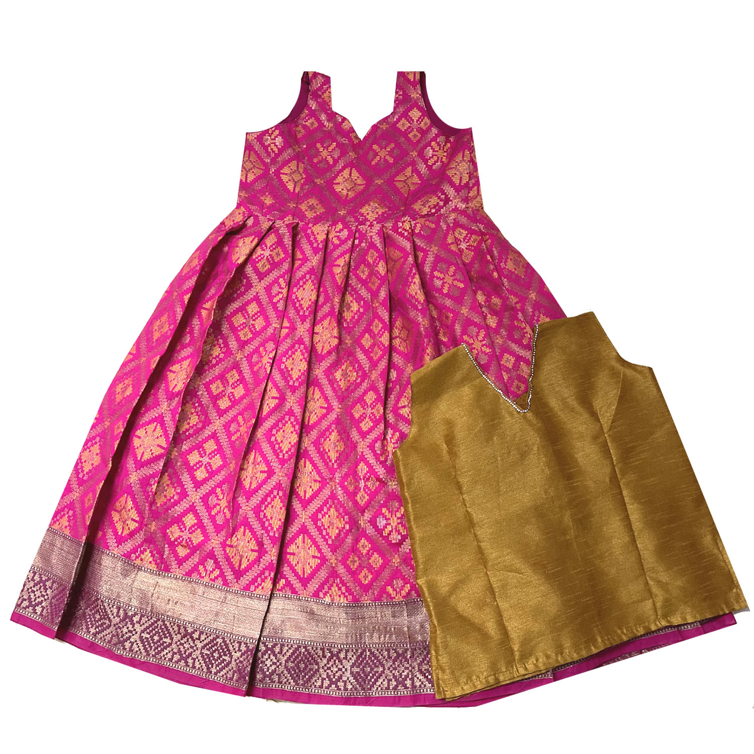 pink with gold and pink border