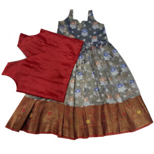 Grey with red boarder pattu Pavadai