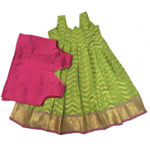 Green with Pink Boarder Pattu Pavadai