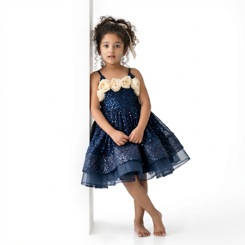 Navy blue Glitter and butterfly frock