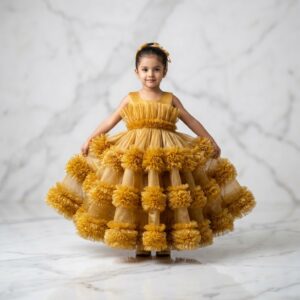 Yellow party wear and birthday Frock